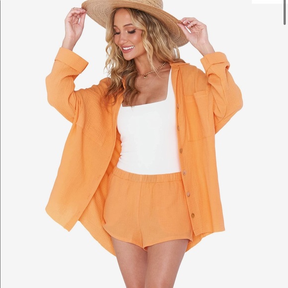 Show Me Your MuMu Tops - Show Me Your Mumu Johns Button Down Shirt in orange size small